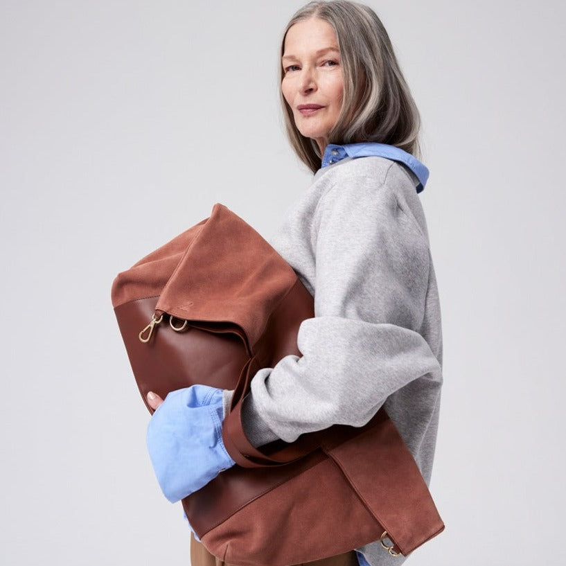 Brown leather maxi bag