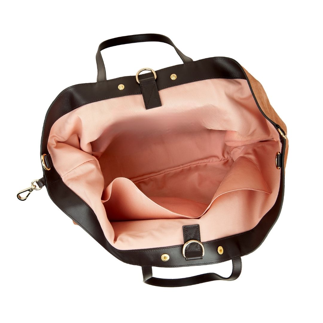 Cacao Brown leather bag with pink lining I Bukvy Bag