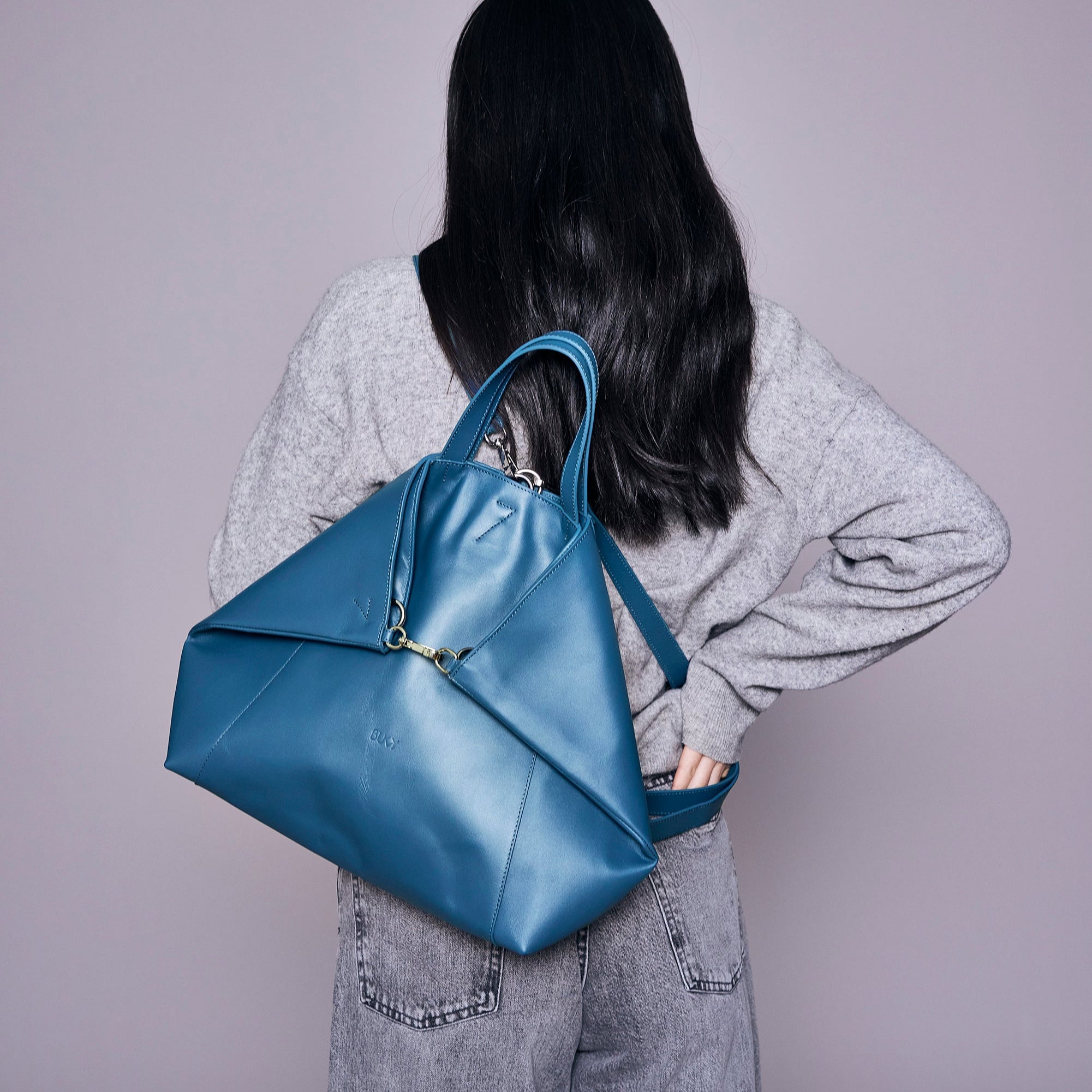 Women's leather backpack in Blue leather I Bukvy