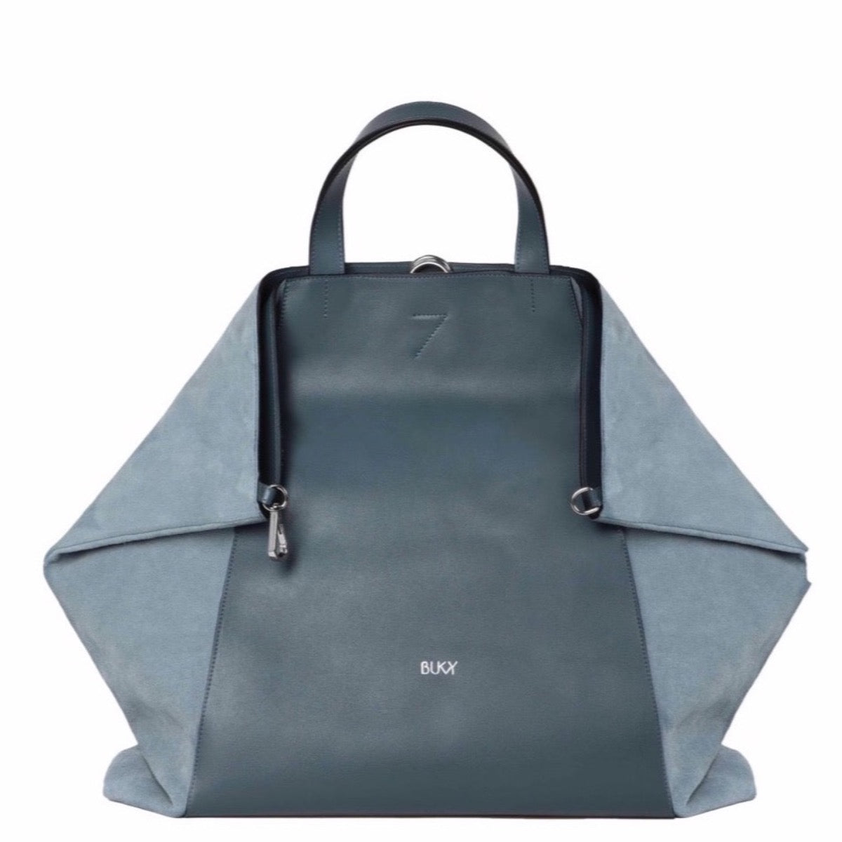 Women's leather maxi bag in blue leather. A backpack, handbag and shoulder bag all in one. The best professional work bag, multifunctional bags and accessories for women.