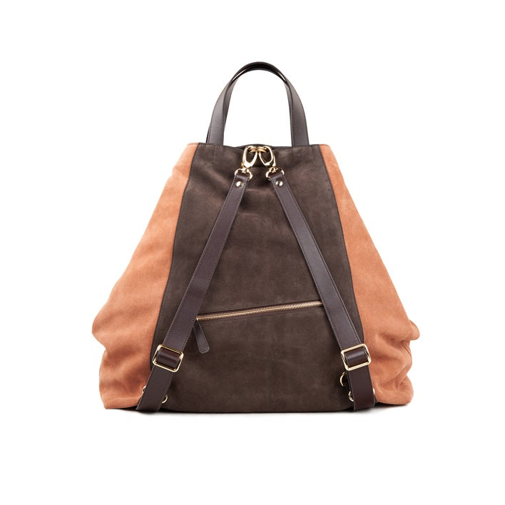 Maxi bag, brown suede, convertable backpack, women
