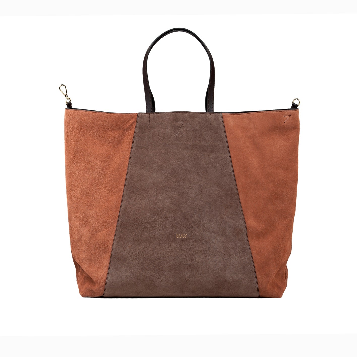 The Maxi Curie bag in brown suede as tote bag