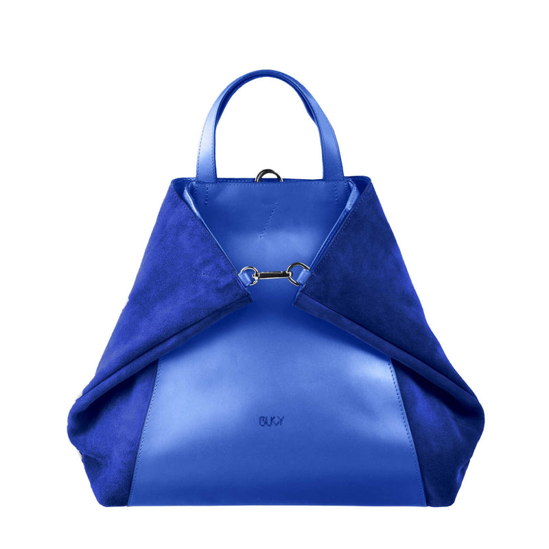 Woman's workbag in cobalt blue leather & suede